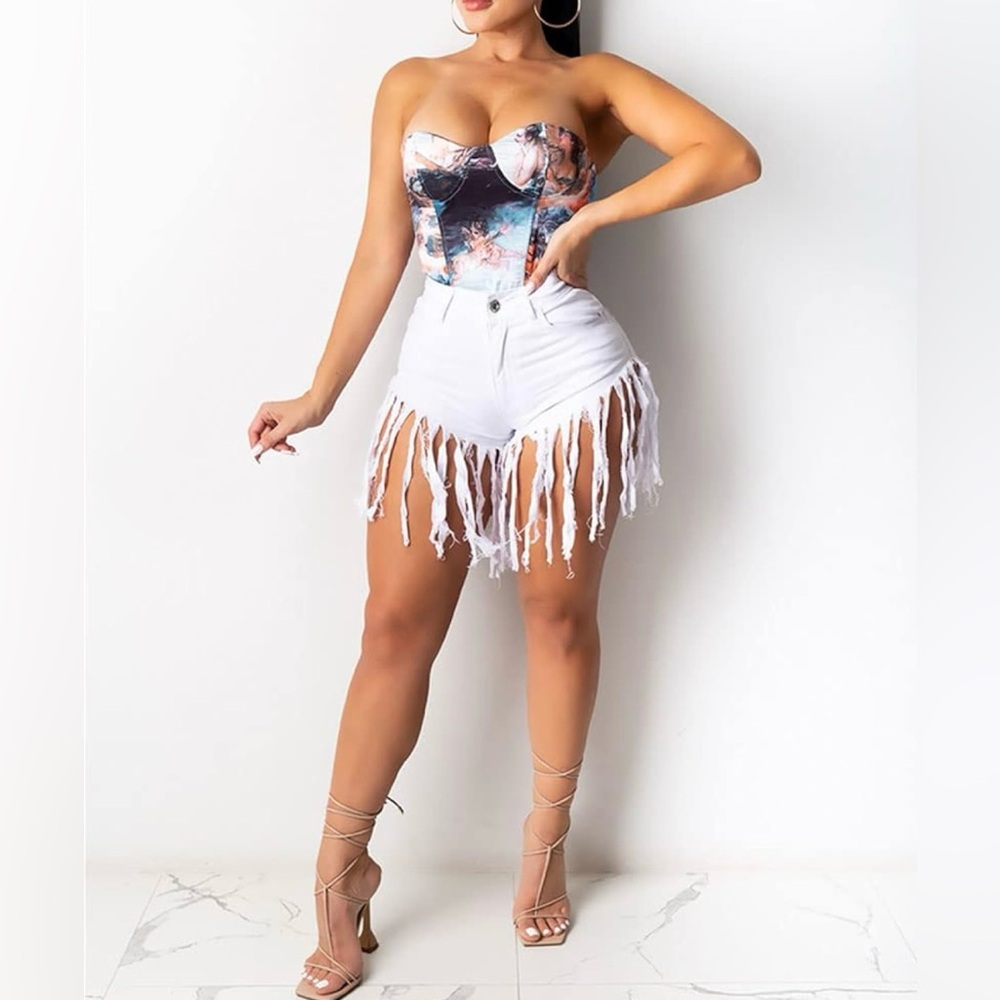Women's Denim Shorts Summer High Waisted Frayed Hem Ripped Tassels Sexy